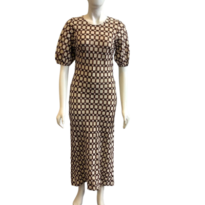 BNWT Seed Heritage Women's Size 8 Short Sleeved Maxi Dress Brown Chain Pattern 