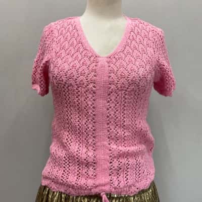 ONLY Womens  Size M Short Sleeve Crochet Top Pink  