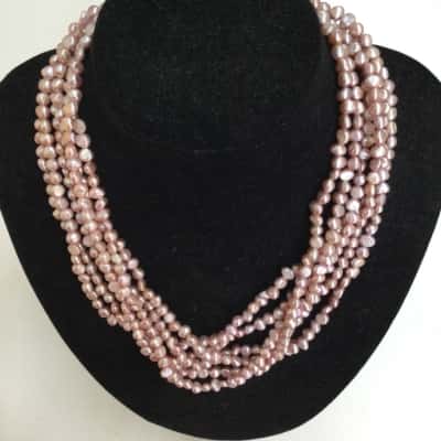 Pink Rice Bubble multi strand pearl necklace RRP: $100