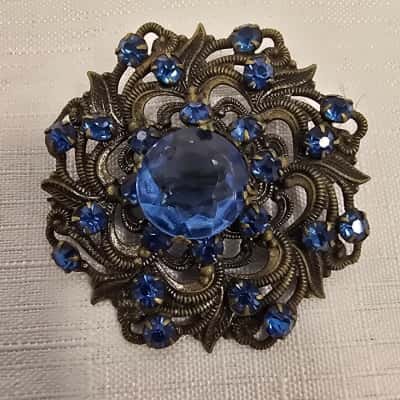  Women's  Vintage Filigree Cobalt Blue Rhinestones