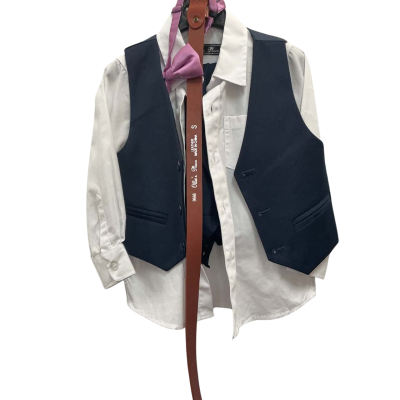 Ollies Place Boys 3 piece suit Kids Size 3 Waistcoat/Shirt/ Pants / Bow tie and belt Navy Blue / Purple / White 