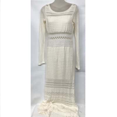 'Charlize' Womens  Size M Maxi Cream Dress/Long Sleeves