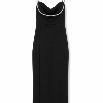 Showpo Black Diamante Strap Cowl Neck Midi Dress – Size AU 12
