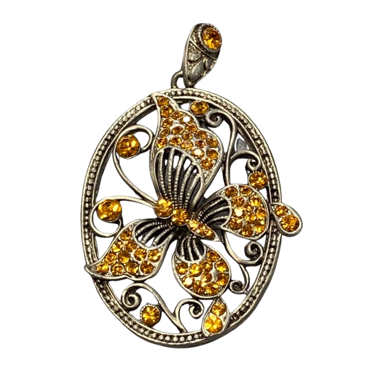 Womens Metal Butterfly Pendant with Yellow Stones (s)