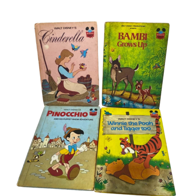 4x Vintage Walt Disney Books From the 70’s (Cinderella, Bambi Pinocchio and Winnie the Pooh and Tigger too