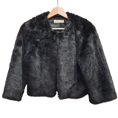 ALANNAH HILL Size 8 Faux Fur Black Cropped Jacket