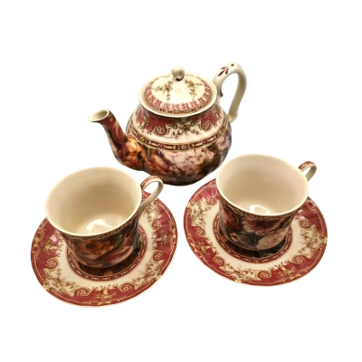 Tea For Two - Angads Home Australia China Teapot & 2 Cups & Saucers In Excellent Condition - See Pics For Style  (brica shelf)