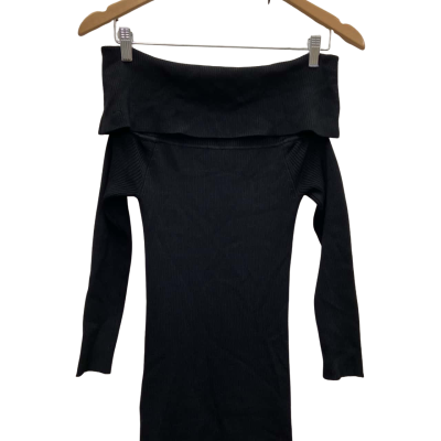 Witchery Size 8 Midi / Off The Shoulder Knitted Dress Black  