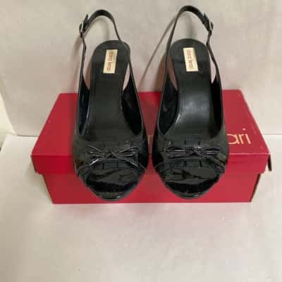 Diana Ferrari Black Patent Slingback Peep-Toe Heel Size 11