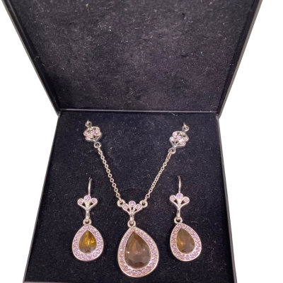  Womens Fashion Earrings / Necklace Silver-tone / Yellow Set