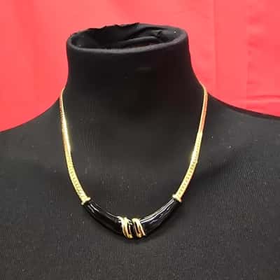  Womens Necklace Black  / Gold Plate 