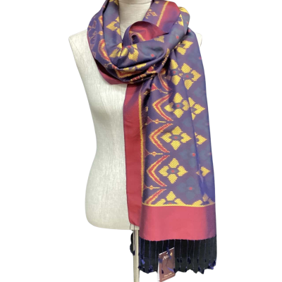  Artisans Anghor Handmade Silk Scarf Gold / Maroon / Purple 