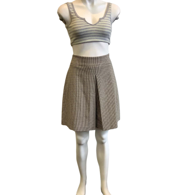 Review Women's Size 12 High Waist Gingham Mini Skirt Brown, White & Black 