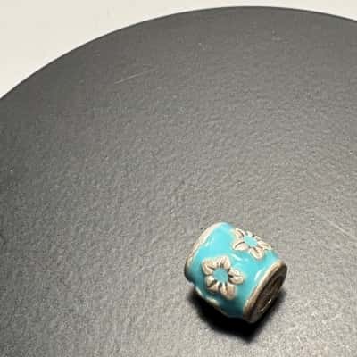 925 Sterling Silver 2g Light Blue Barrel Charm with Flowers