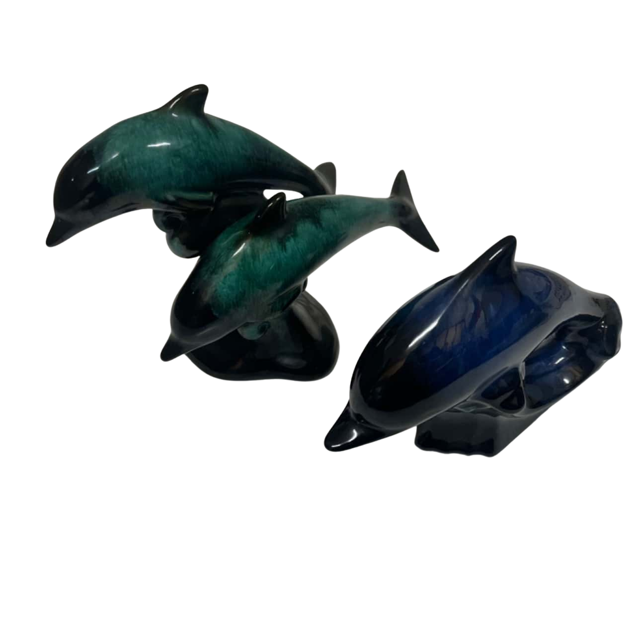 The Blue Mountain Collection Aqua dolphin glazed pottery statue and