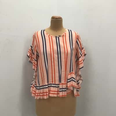 Coop By Trelise Cooper Sweet Chilly Frilly Top Size S Coral Linen Blend 