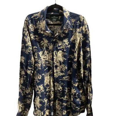 Rodd & Gunn Mens  Size XL Linen Long Sleeve Shirt Beige / Navy Blue 