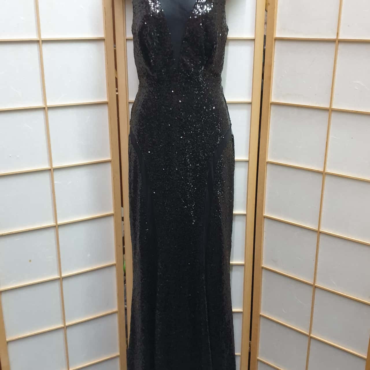 Stunning BARIANO Size 12 Black Sequin Floor Length Evening Gown(s)