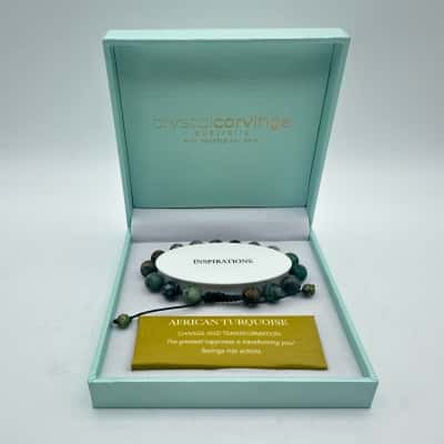 Crystal Carving African Turquoise Naturals Adjustable Bracelet in Box