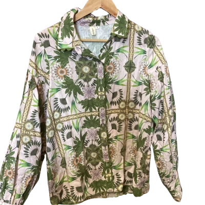 Adorne Womens  Size 8 Blouse Cream / Floral / Green / Khaki / Yellow 
