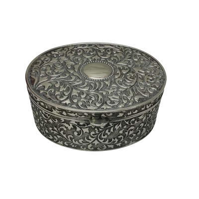 Vintage Silver-Plated Hinged Oval Jewellery Box With Red Velvet Lining