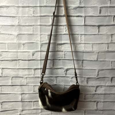 Three 3 Luxury Accessories Womens Shoulder Bag Animal Hide/ Brown Leather