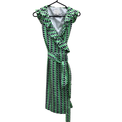 Kate Spade Pure Silk Green & Black Short Sleeve Dress Size 8