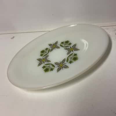 Anchor hocking oval serving plate with green pattern x 3