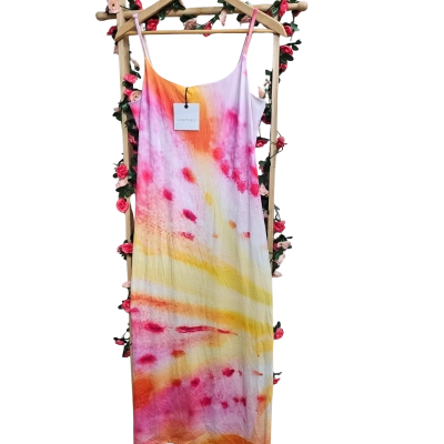 Luck & Trouble Pink/Yellow/Orange Maxi Dress Size 14 RRP $90