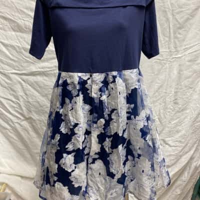 Dotti Womens  Size 14 Off The Shoulder Dress Blue / Floral 
