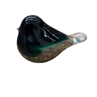 hand-blown glass bird figurine emerald green 12cm 