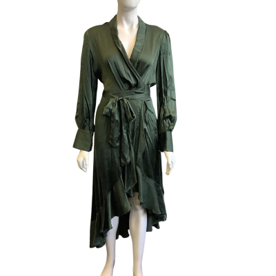 Zimmermann Women's Brand Size 1 Long Sleeved Wrap Dress Dark Green 