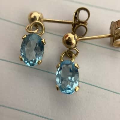 14ct/585 Aquamarine Drop Earrings with 375 Backs