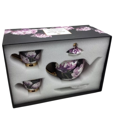 BNIB Ashdene “Dark Florals Collection” “Peony” New Bone China Teapot with 2 Cups & Saucers (BRICA Shelf)