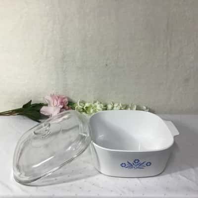 Vintage Corning Ware Blue Cornflower 5 Litre Square Saucepan with Pyrex Lid