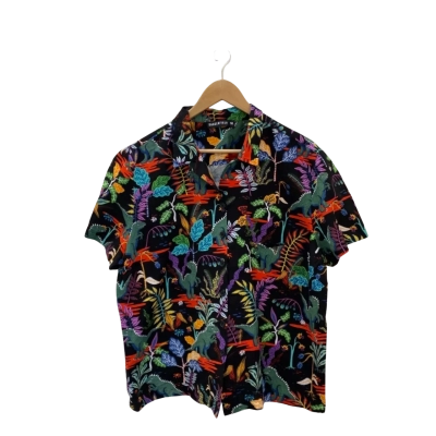 Dangerfield Womens  Size 16 Short Sleeve Shirt Black  / Multicoloured / Dinosaur Pattern 