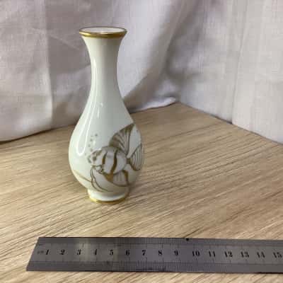Vintage ALKA KUNST Porcelain Koralle 8" Angel Fish Design Bud Vase by KORALLE from Bavaria, West Germany / Mid Century Modern Home Decor