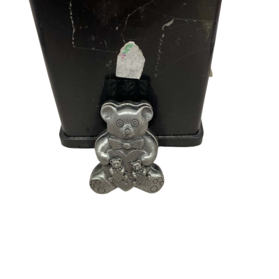 Womens Torino Pewter Tone Teddy Bear Heart Earrings and Brooch Set 