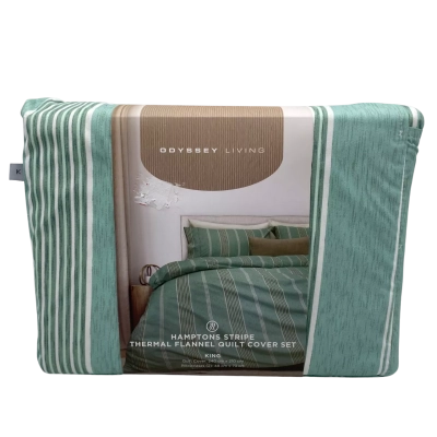 Odyssey Living Hampton Stripe Flannelette king Size Quilt Cover & 2 Pillowcases       TS
