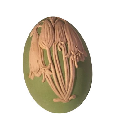 Wedgwood  - Pink on Sage Green Christmas Bells, Sml Egg Trinket Box