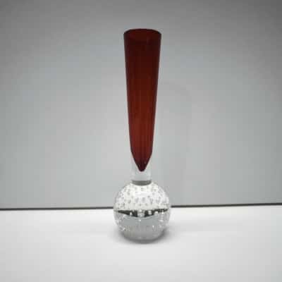 Vintage Bullicante Art Glass Bud Vase Ruby Red Top Controlled Bubble Base