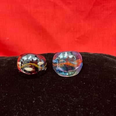 Pair Of Handmade Artisan Glass Rings In Blue and Black 