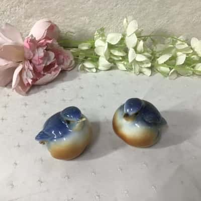 Blue / Brown Porcelain Bird Salt & Pepper Shakers