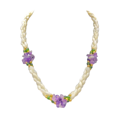 Womens Necklace Cream / Gold / Green / Purple 