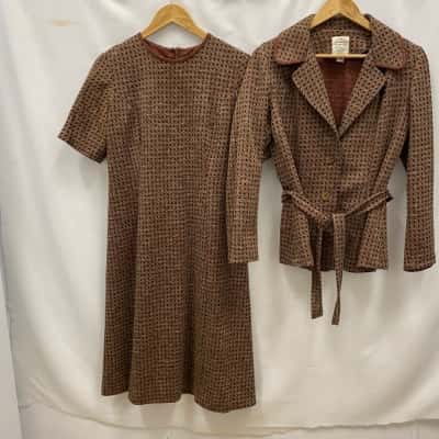 DASALL of Melbourne Women's Retro Style 2Pieces Set Dress+Blazer Size 16 Brown (for Winter)