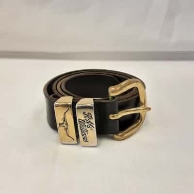 R.M. Williams Mens Size 38 Dark Tan/Black Gold Hardware Belt 