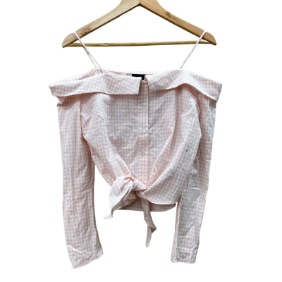 BNWT Backstage Womens Size S Off-The-Shoulder Pink/White Gingham Top