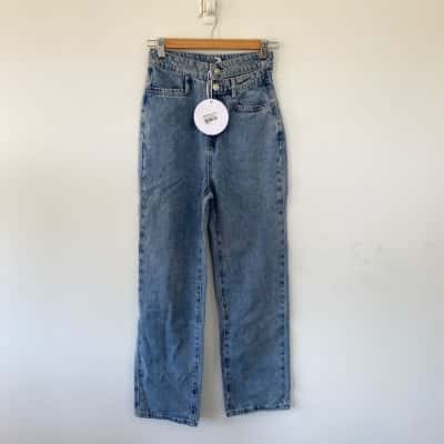 Princess Polly Blue Olivia Double Waistband Wide Leg Jeans  Size 6 