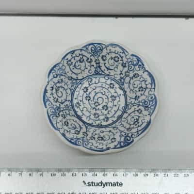 Handmade Blue and White Ceramic Scalloped Trinket Dish / Small Bowl