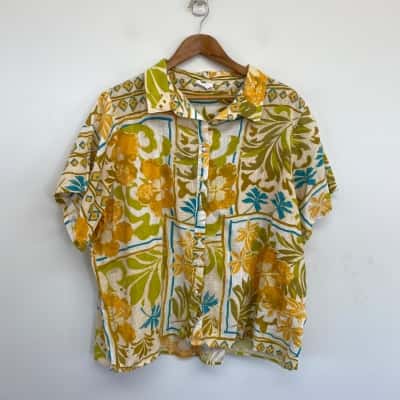 Girl And The Sun Colourful Pattern Cotton Short SLeeve Shirt  Size XXL 